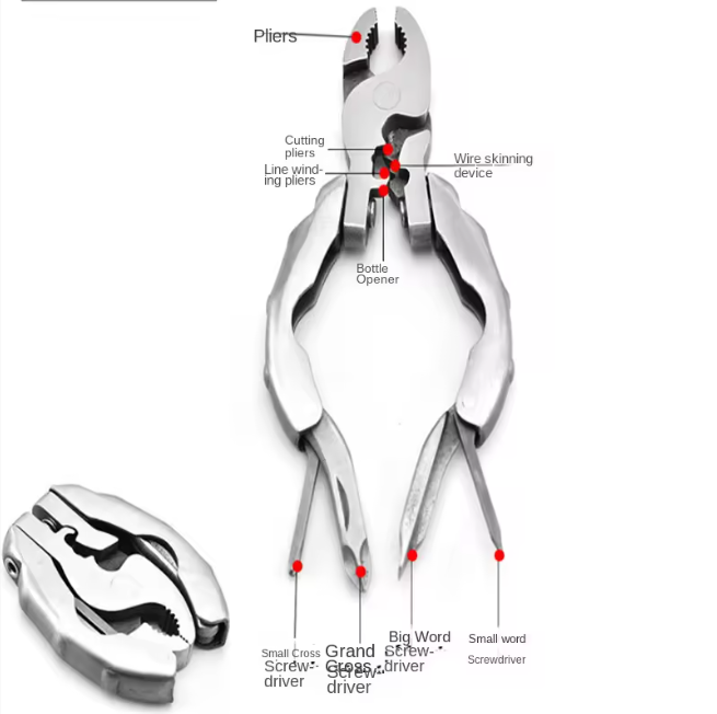Mini Multi-fonction Tortue Retour Pince En Acier Inoxydable 9 En 1